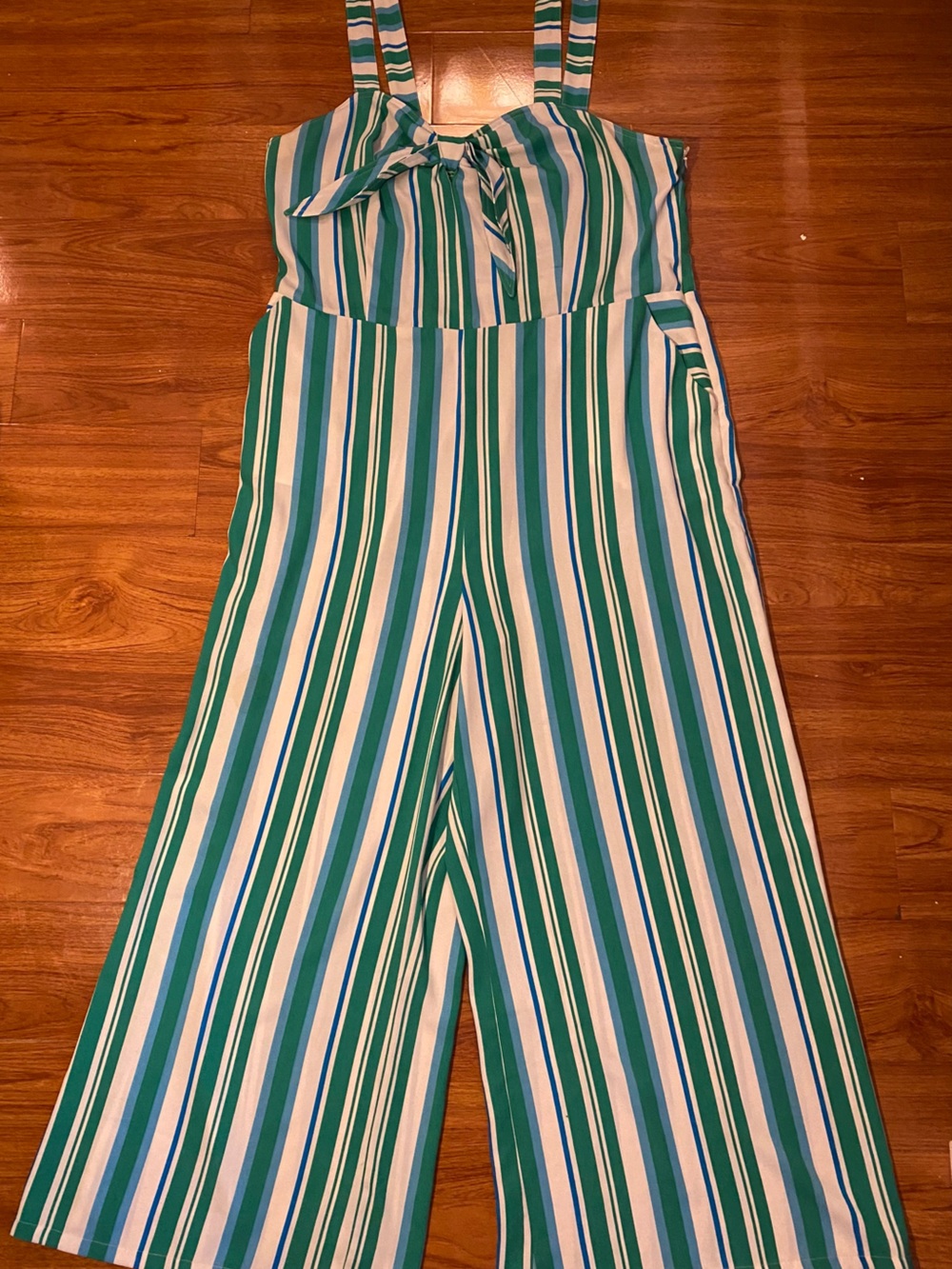 Striped Green & White Wide-Leg Jumpsuit